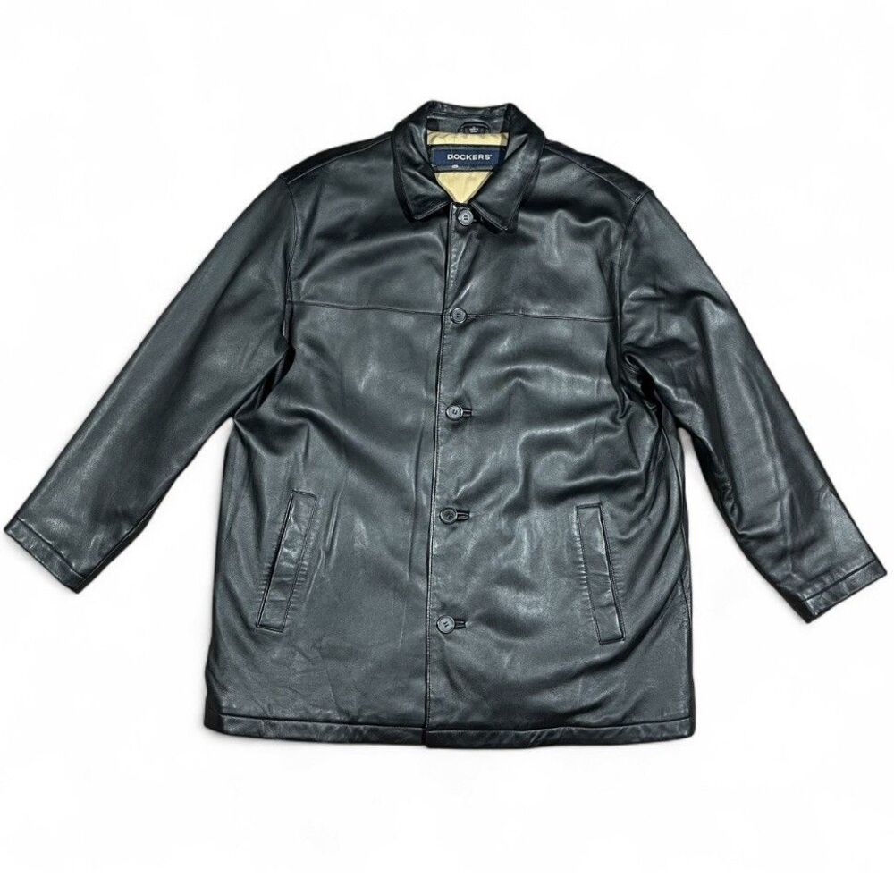 Dockers Lamb Leather Car Coat Jacket Menโs XL Black NWT $375 Retail